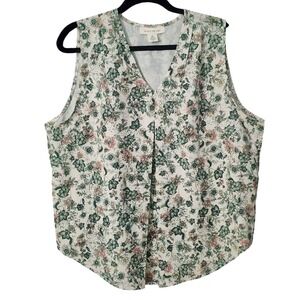 Skye's The Limit Womens Blouse Green Floral V-Neck Sleeveless XL